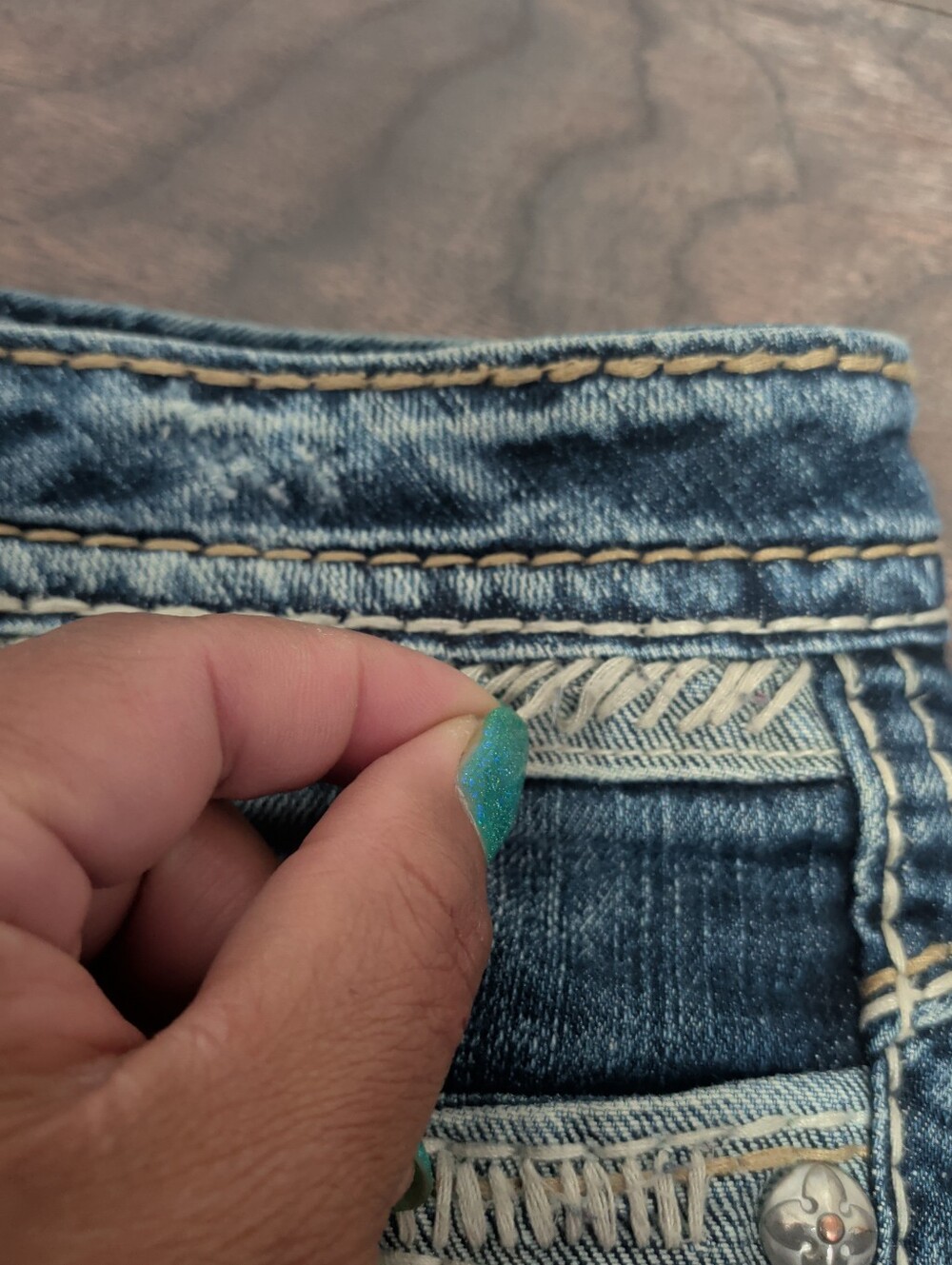 Rock Revial Roza Easy Boot Women Blue Denim Jeans Sz 31 Flap Pocket Distressed - Picture 8 of 16